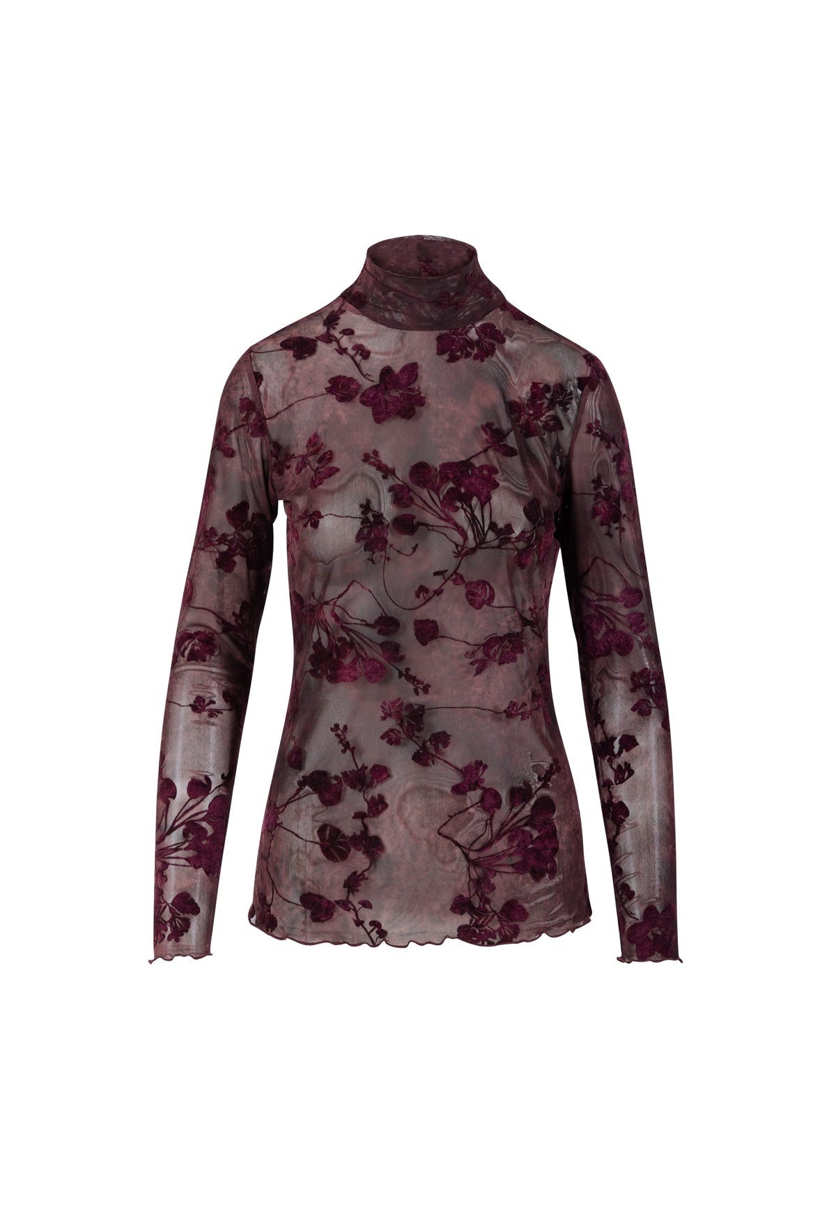 Eve Mesh Turtleneck Bordeaux Flower